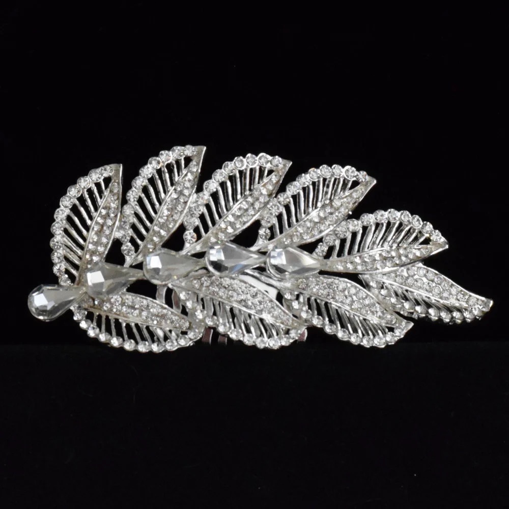 Bridal Rhinestone Leaf Comb Silver Dimensions: - Picture 2 of 2